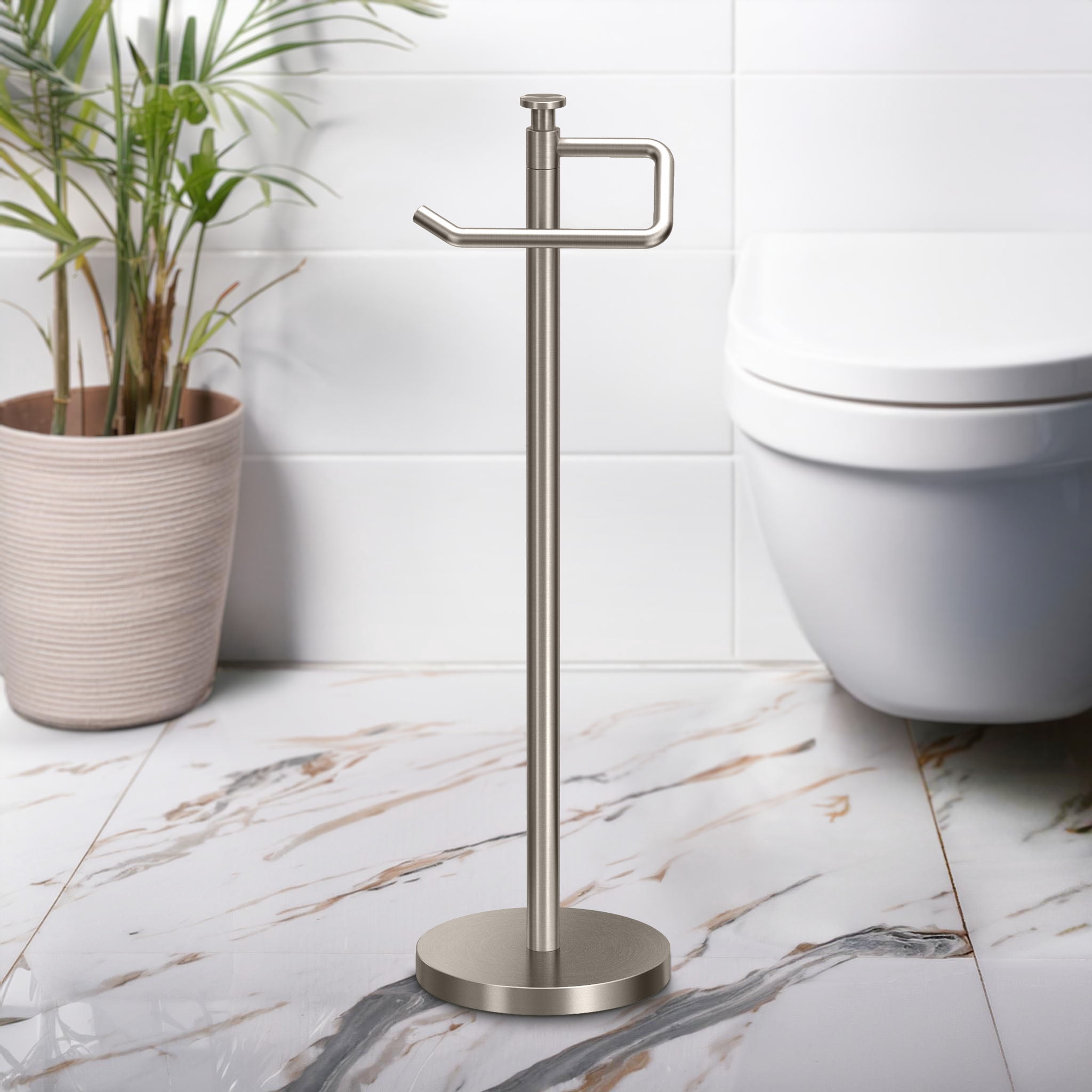 Gatco 1435SN Free Standing Toilet Paper Holder 23.68", Satin Nickel