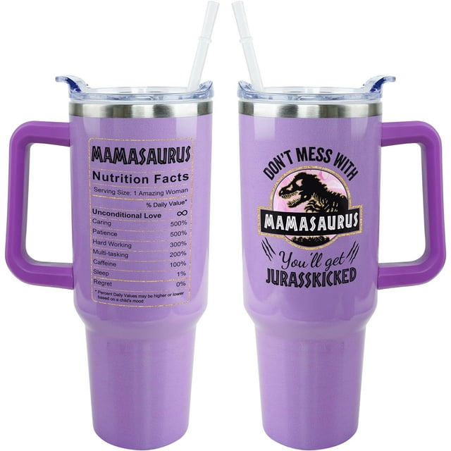 Vaso Mamasaurus de 40 oz. No te metas con Mamasaurus, te volverás loco. Taza de viaje. Regalos de cumpleaños para mamá, regalos para hija e hijo, regalos para madres en Navidad, regalos para nuevas