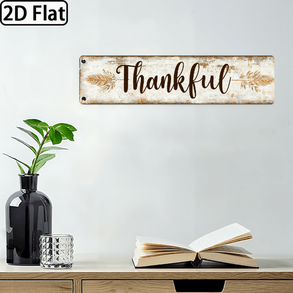 1pc Rustic Thankful Quote Wood Sign Wall Decor, Farmhouse Harvest Art Plaque for Living Room Kitchen Dining Room Entryway Bedroom, Fall Thanksgiving Home Decoration Gift for Family Friends