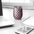 thumbnail image 3 of 12oz Stemless Wine Tumblers Black and Pink Checkerboard Pattern Vacuum Insulated Stainless Steel Travel Tumbler Cups Mug with Lid and Straw for Champaign,Cocktail,Beer with Cleaning Brush, 3 of 5