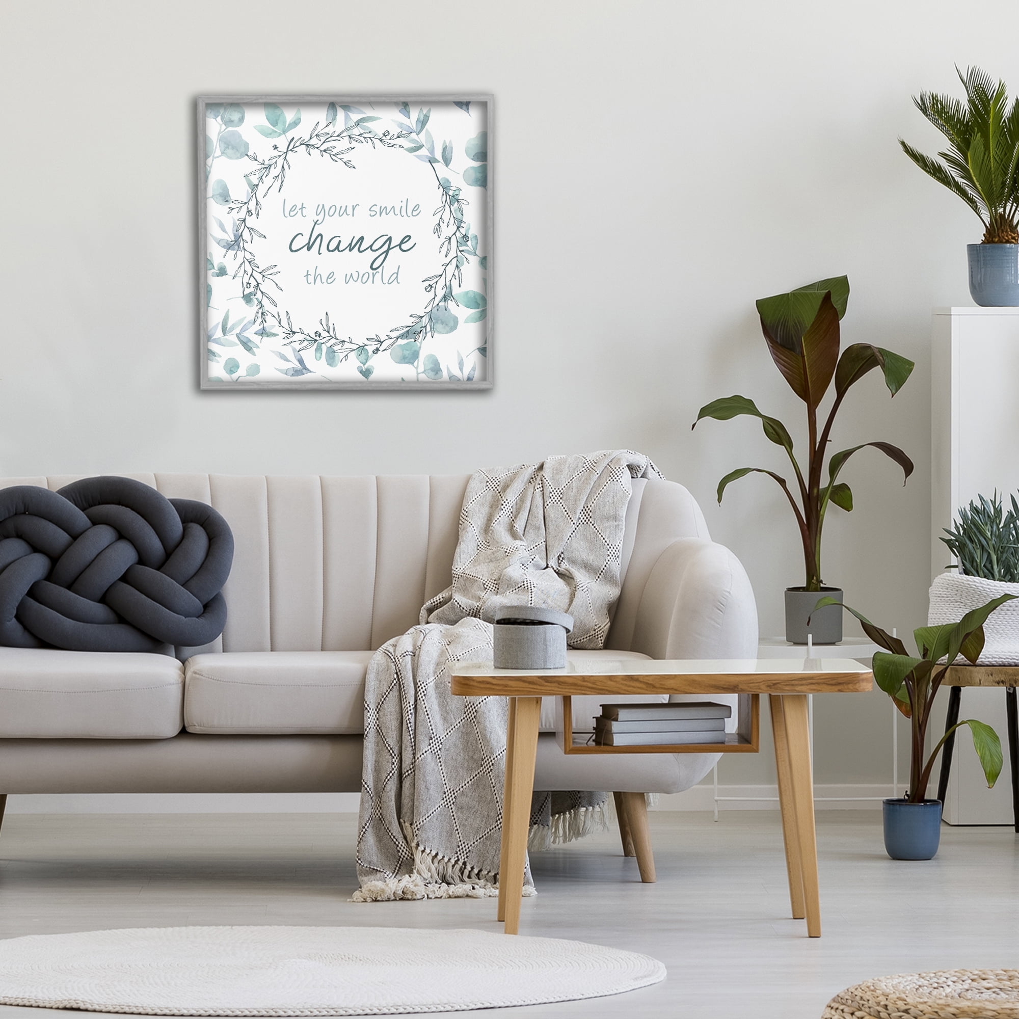 Stupell Industries Smile Change The World Gray Framed Giclee Art, design by Kim Allen