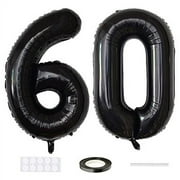 Xihuimay Number 60 Balloons 40 inch Digital Balloon Alphabet 60 Birthday Balloons Digit 60 Helium Balloons Big Balloons for Birthday Party Supplies Wedding Bachelorette Bridal Shower, Black Number 60