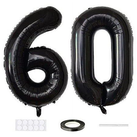 Xihuimay Number 60 Balloons 40 inch Digital Balloon Alphabet 60 Birthday Balloons Digit 60 Helium Balloons Big Balloons for Birthday Party Supplies Wedding Bachelorette Bridal Shower, Black Number 60