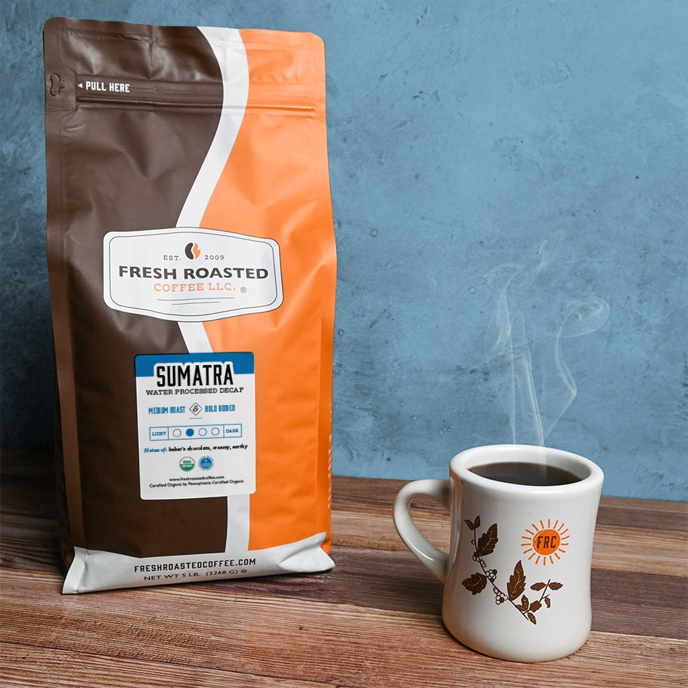 Fresh Roasted Coffee, Organic Sumatra Water-Processed Decaf Coffee, Medium Roast, Drip Ground, 32 oz 2 lbs