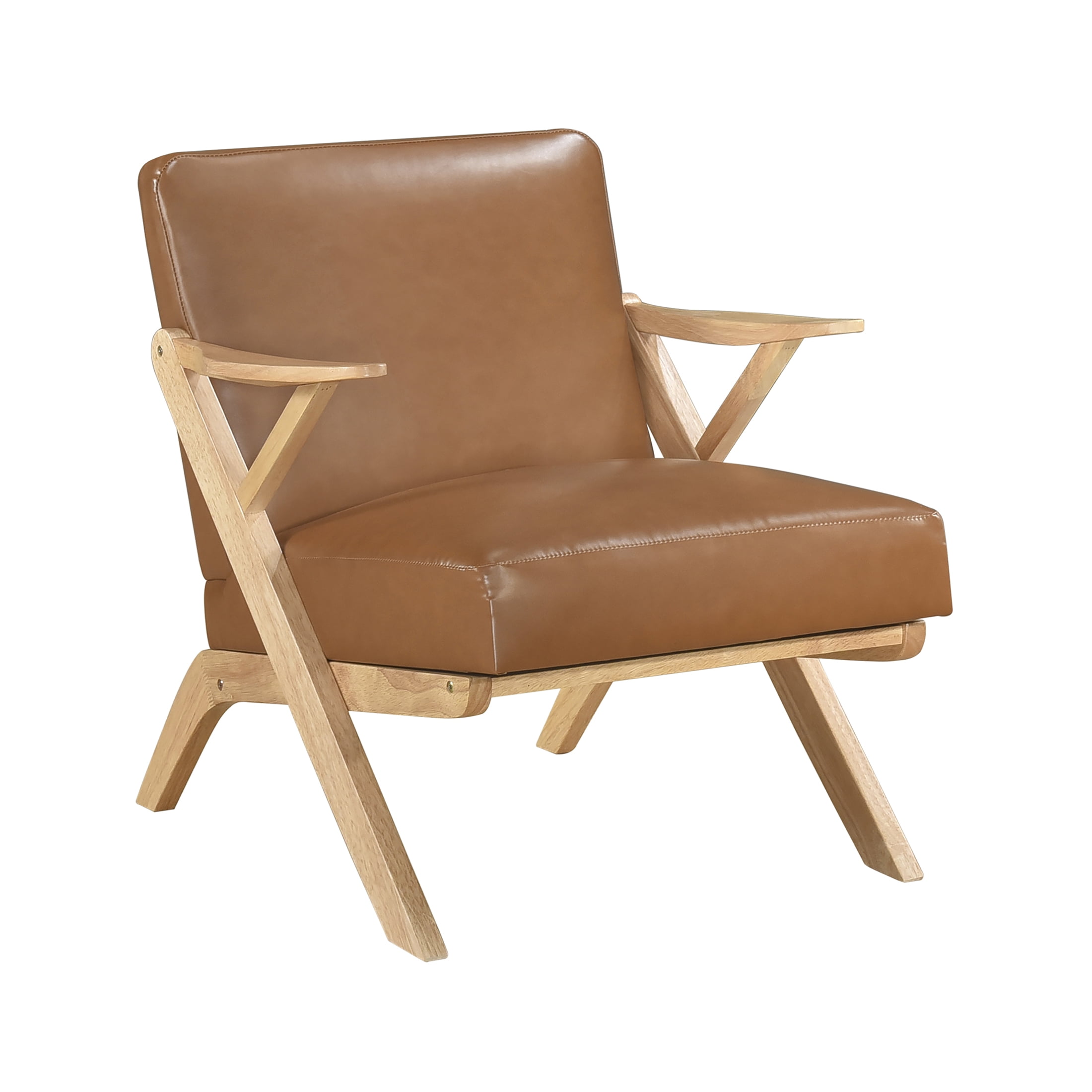 OakvillePark Loxbury Faux Leather Accent Chair, Brown/Natural Wood