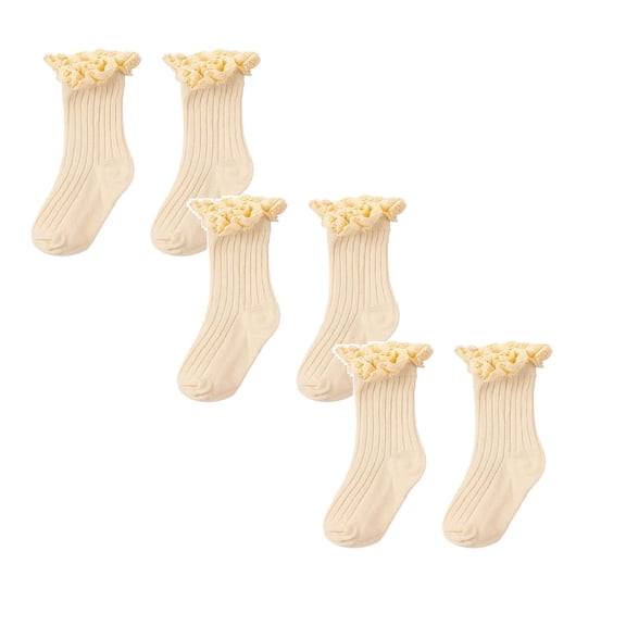 MDUKONU Little Girls Vintage Ruffle Ankle Lace Socks Toddler Girl Boot Socks,3 Pairs Size: M Beige