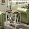 thumbnail image 3 of o Farmhouse End Table for Small Spaces, Narrow Side End Table with Storage Shelf, Rustic A-Design Nightstand Sofa Table for Living Room, Bedroom (White & Brown), 3 of 8