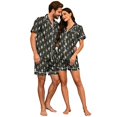 thumbnail image 4 of Couples Pajama Sets Matching Halloween 2 Piece Short Sleeve Button Down Pjs Soft Lightweight Sleepwear Loungewear for Her Him with Allover Graphic Print Black XL, 4 of 6