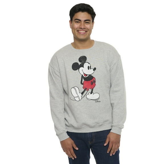 Men's Disney Mickey Mouse Crew Neck Sweatshirt Gray Distressed Classic Print