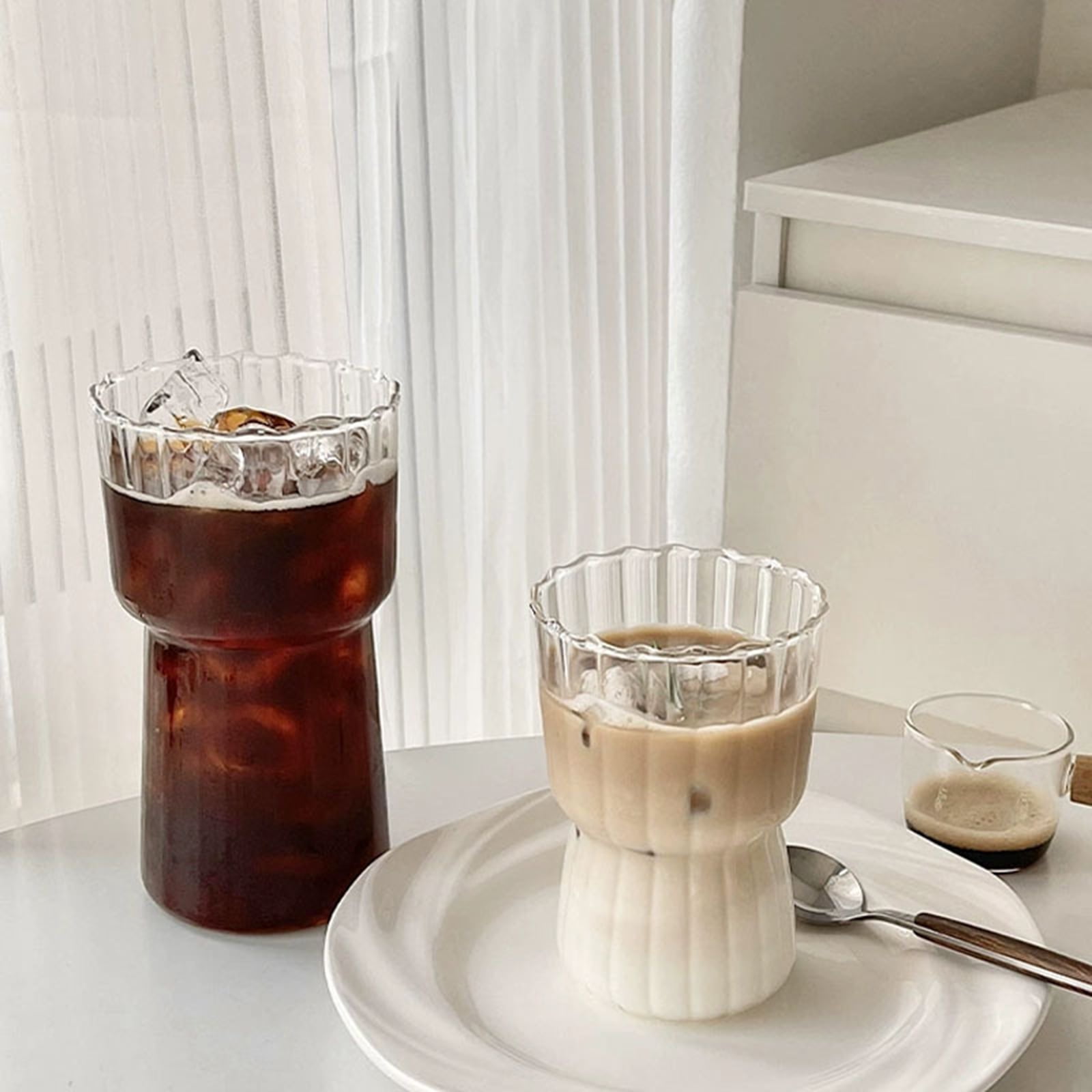 Ribbed Glass Cup with Lid & Glass Straw, Ribbed Iced Coffee Glass, Ribbed  Glass, Coffee Glass, Home — EVE & WILD