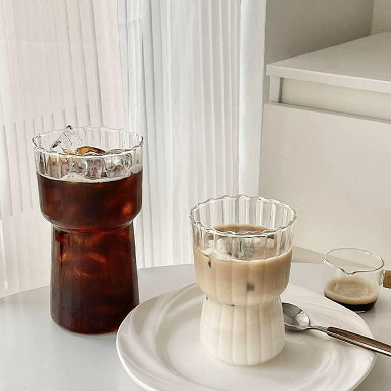Ribbed Glass Cup, 20 oz Ribbed Drinking Glasses Glassware, Aesthetic Water  Cocktail Glasses, Thick Glass Coffee Cups, Vintage Iced Coffee Cup, Coffee  Accessories 