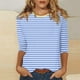 thumbnail image 2 of Camisetas de Manga Corta para las Mujeres a Rayas Impresas de Tres Cuartos de Manga, Cuello Redondo Casual Top, 2 of 5