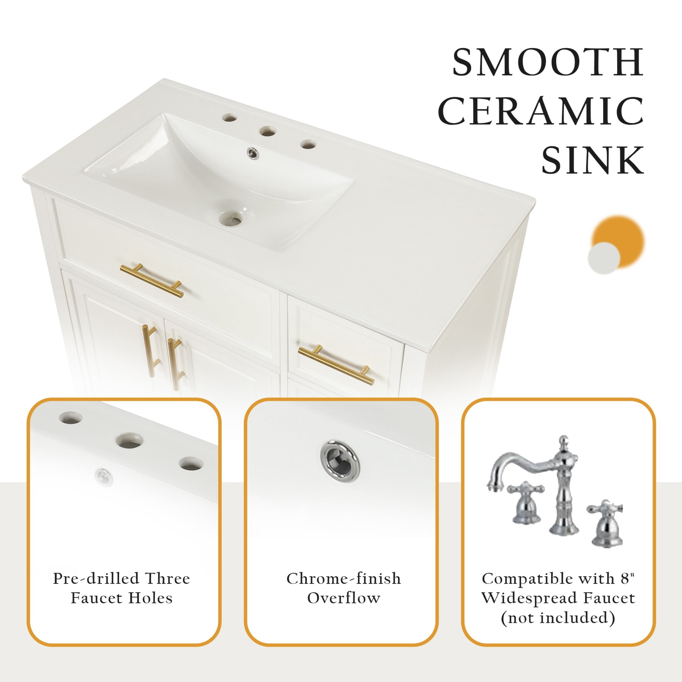 AENKYO 36'' Bathroom Vanity with Sink Top, Stylish Vanity Cabinet with Drawers and Cabinet, White