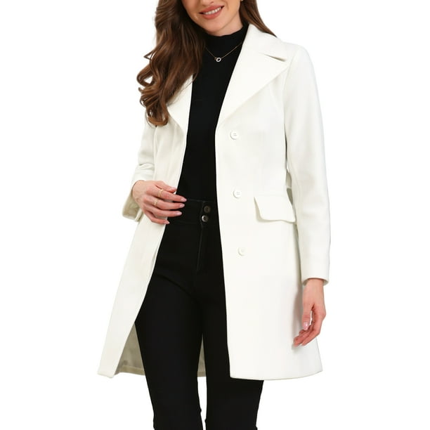 Abrigo largo de manga larga con cinturón y cuello de solapa INSPIRE CHIC para mujer, color blanco, talla XS