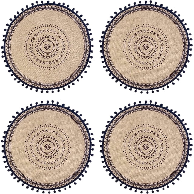 Nvzi Juego de 4 manteles individuales de yute con borlas de pompón de 15 pulgadas para decoración de mesa de comedor y cocina (juego B)