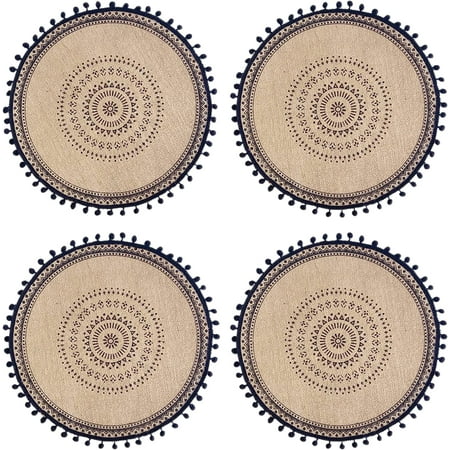

Nvzi -b Placemat Set of 4 - Farmhouse Jute Table Mats with Pompom Tassel 15 Inch Place Mat for Dining Room Kitchen Table Decor (Set B)