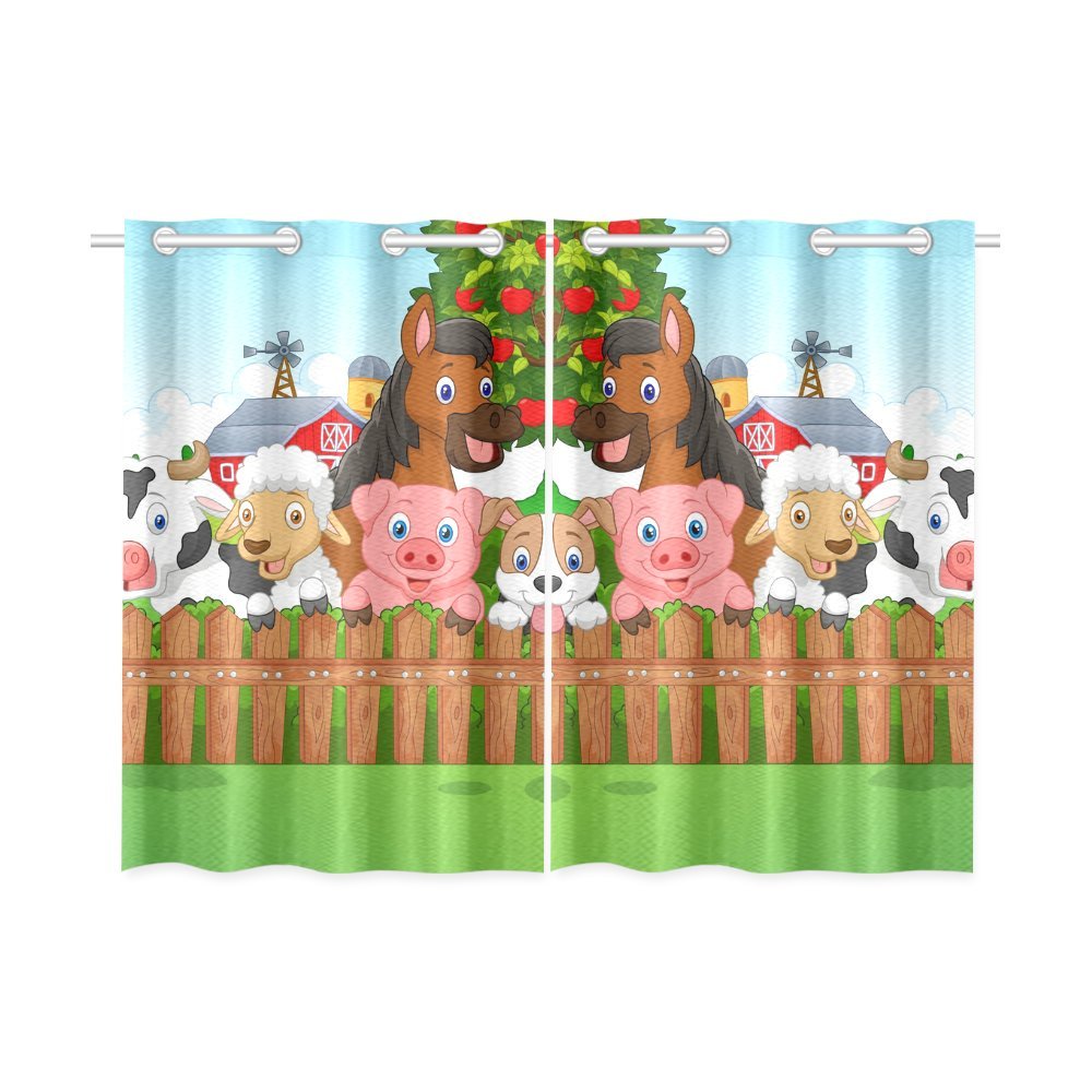 Mkhert Farm Animals Blackout Window Curtain Kitchen Curtain 26X39 Inch, 2 Panels