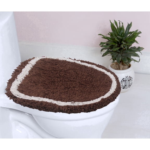 Home Weavers Allure Bathroom Rug Toilet Lid Seat Cover, Elastic Edges, 100% Cotton Soft Universal Fit for Standard Round Elongated Bath Room Bowl Lids, Washable, 18"x18" Toilet Lid Cover, Brown