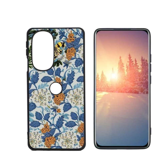 Blue-Floral-William-Morris-Style-Flowers-Butterflies-Botanical-Models-And-15 Phone Case, Degined for Motorola Edge Plus 2022 Case Men Women, Flexible Silicone Shockproof Case for Motorola Edge Plus 2