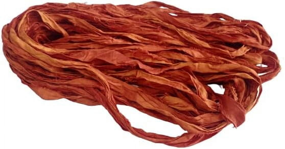Knitsilk Recycled Sari Silk Ribbon Yarn|Best for Crochet, Knitting, and Embroidery |Sustainable and Unique|50 GMS-30Yards-Burnt orange|Pack of 3
