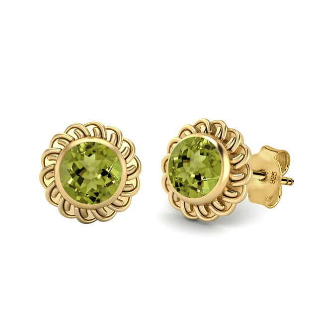6mm Péridot Rond 925 Argent Argent Vermeil Noeud Celtique Femmes Mariage Boucles d'Oreilles