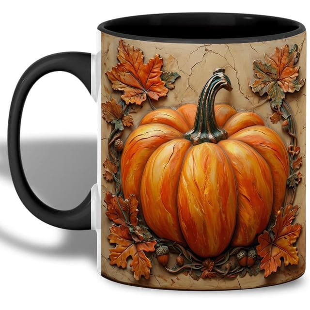Rustics Pumpkin With Autumns Leaves Designs Coffee Mug Fall Harvests Mug For Thanksgiving Party And Everyday Drinkware Leaves Acorns And Farmhouses Style