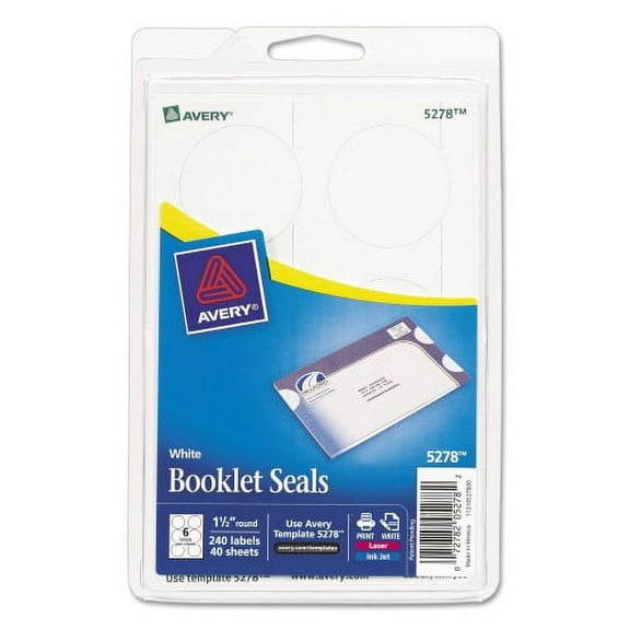 2 PK,Avery Printable Mailing Seals, 1.5" dia, White, 6/Sheet, 40 Sheets/Pack (5278)