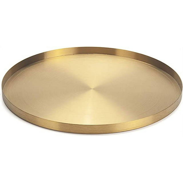 Bandeja redonda de acero inoxidable dorado de 30 cm para servir joyas y maquillaje, bandeja decorativa para velas.