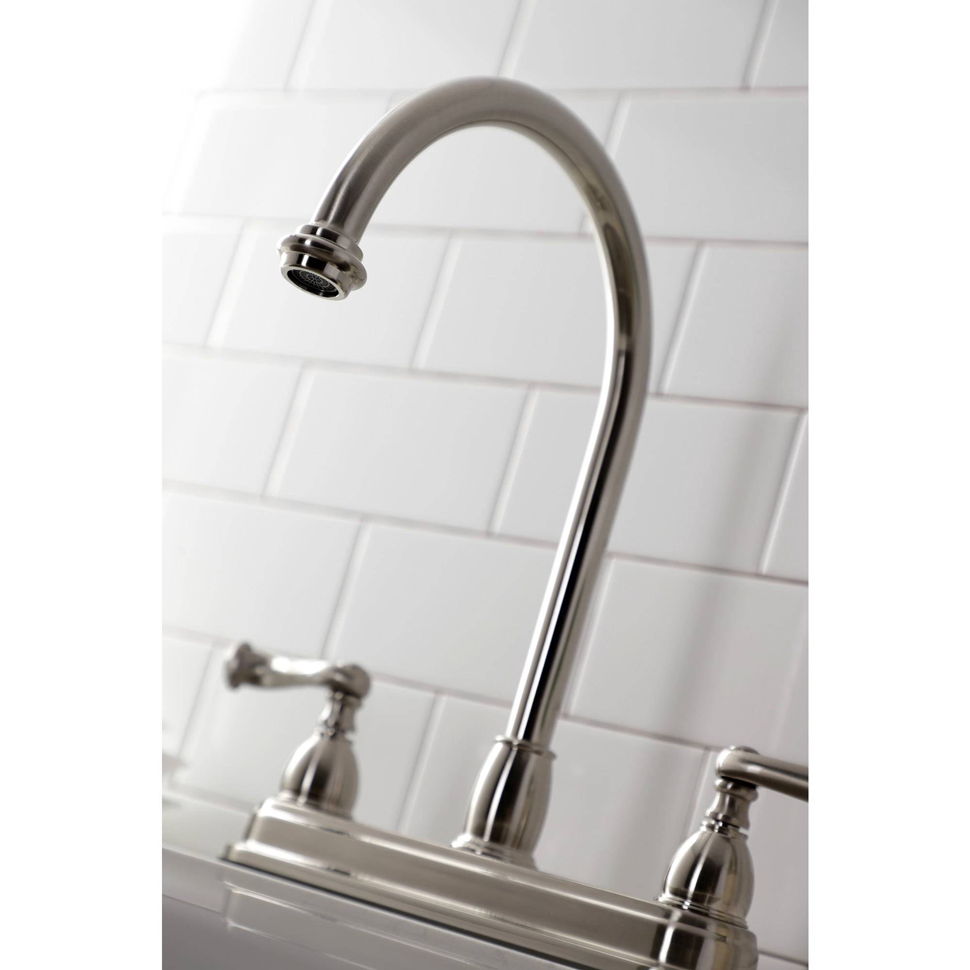 Kingston KB3748FL Two-Handle 3-Hole 8" Centerset Kitchen Faucet in Brushed Nickel