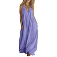 thumbnail image 3 of Taqqpue Women Halter Maxi Dress Sleeveless V Neck Plus Size Sundress Loose Fit Flowy Swing Solid Color Beach Long Dress for Women, 3 of 7