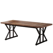 Fnova 70.86 Inch Farmhouse Dining Table, X-Shaped Metal Legs, Large Rectangular Kitchen Table for 6-8 People, Heavy Duty Dining Room Furniture