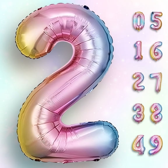 Number 2 Balloon Pastel Rainbow Gradient 40 inch - Helium/Air Fill Multicolor Mylar Foil Balloons for 2nd Birthday Party, Second Anniversary Grade 2