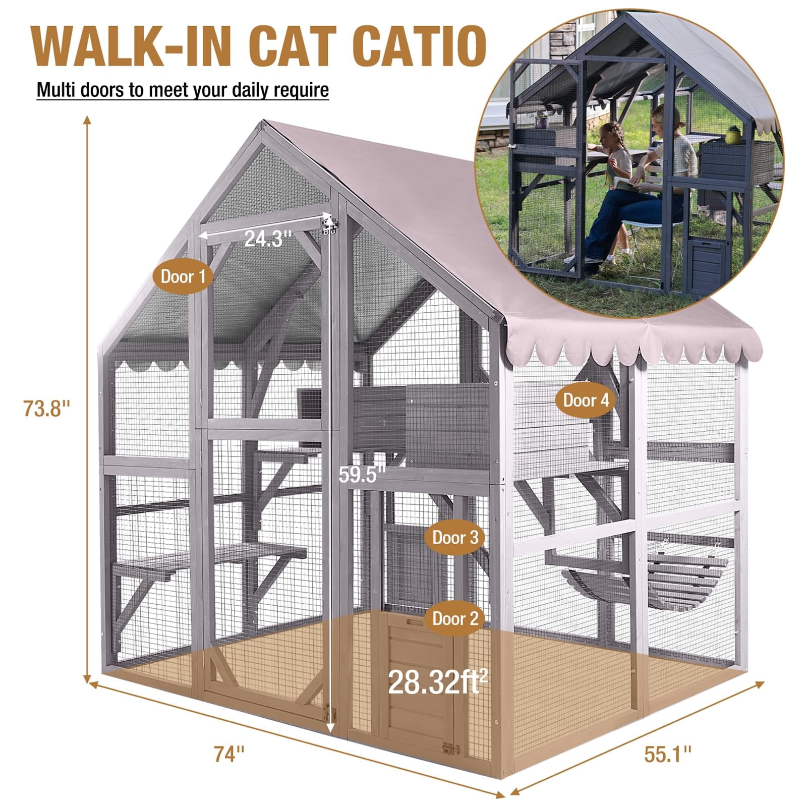 Aivituvin Cat House Outdoor Catio for Cat Enclosure Large Kitty Shelter with Waterproof Cover, Platforms,55" Kitty Playpen