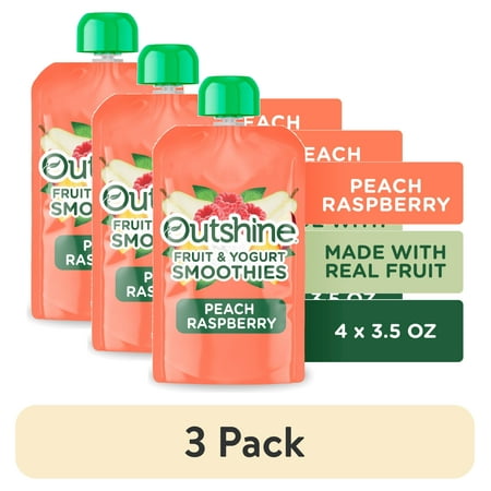 (3 pack) Outshine Fruit and Yogurt On the Go Smoothie Snacks, Peach Raspberry, 3.5 oz Pouches (4 Pack)