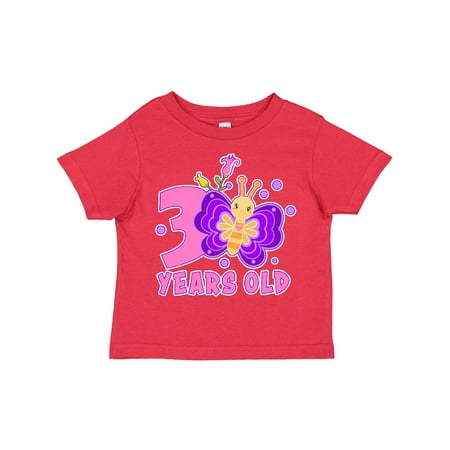 

Inktastic 3 Years Old with Butterfly and Flowers Gift Toddler Toddler Girl T-Shirt