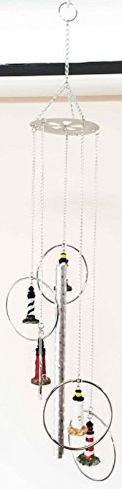 Five World Famous Light Houses In Rings Decor Resonant Relaxing Wind Chime Patio Aluminum And Resin Construction
