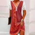 thumbnail image 4 of Cameland Robe Ample pour Femme à Col en V, Mode Décontractée, Style Élégant, Chandail à Manches Courtes, Imprimé en Dentelle, 4 of 7