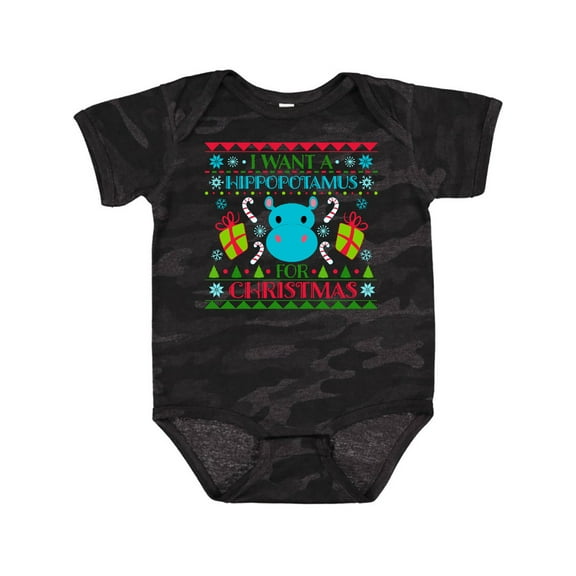 Inktastic I Want a Hippopotamus for Christmas Cute Ugly Sweater Boys or Girls Baby Bodysuit