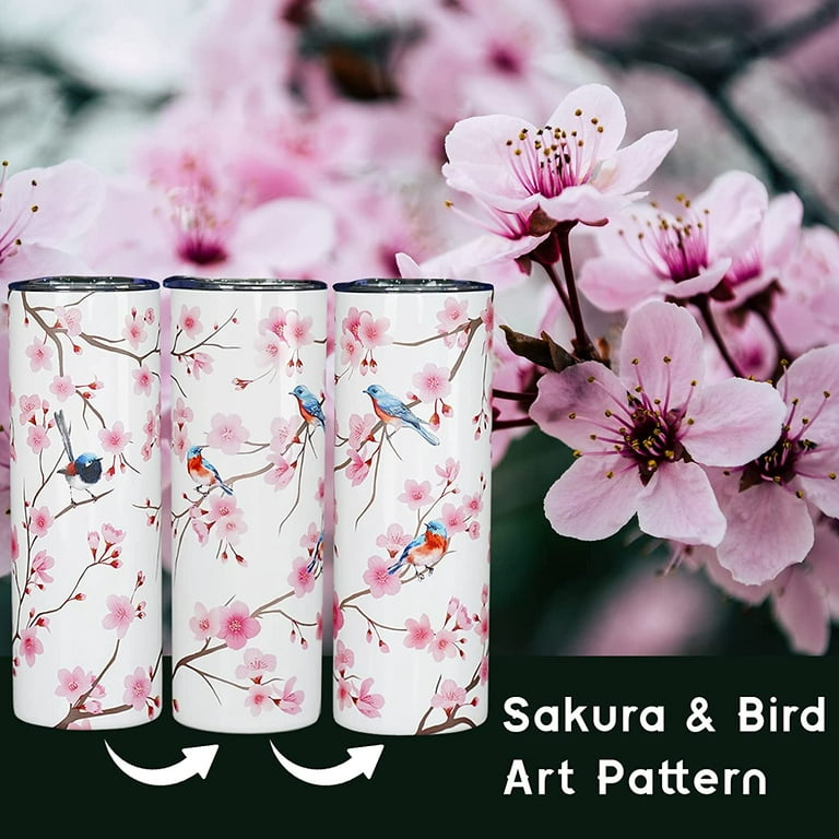 1Pc Plastic Cherry Blossom Cup with Lid and Straw Reusable Iced
