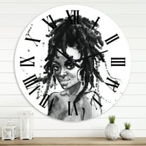Designart 'Monochrome Portrait Of African American Woman Ii' Modern Wall Clock
