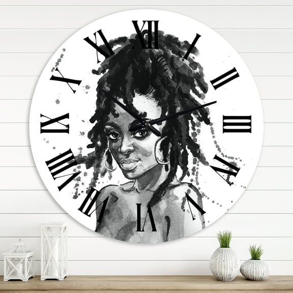 Designart 'Monochrome Portrait Of African American Woman Ii' Modern Wall Clock