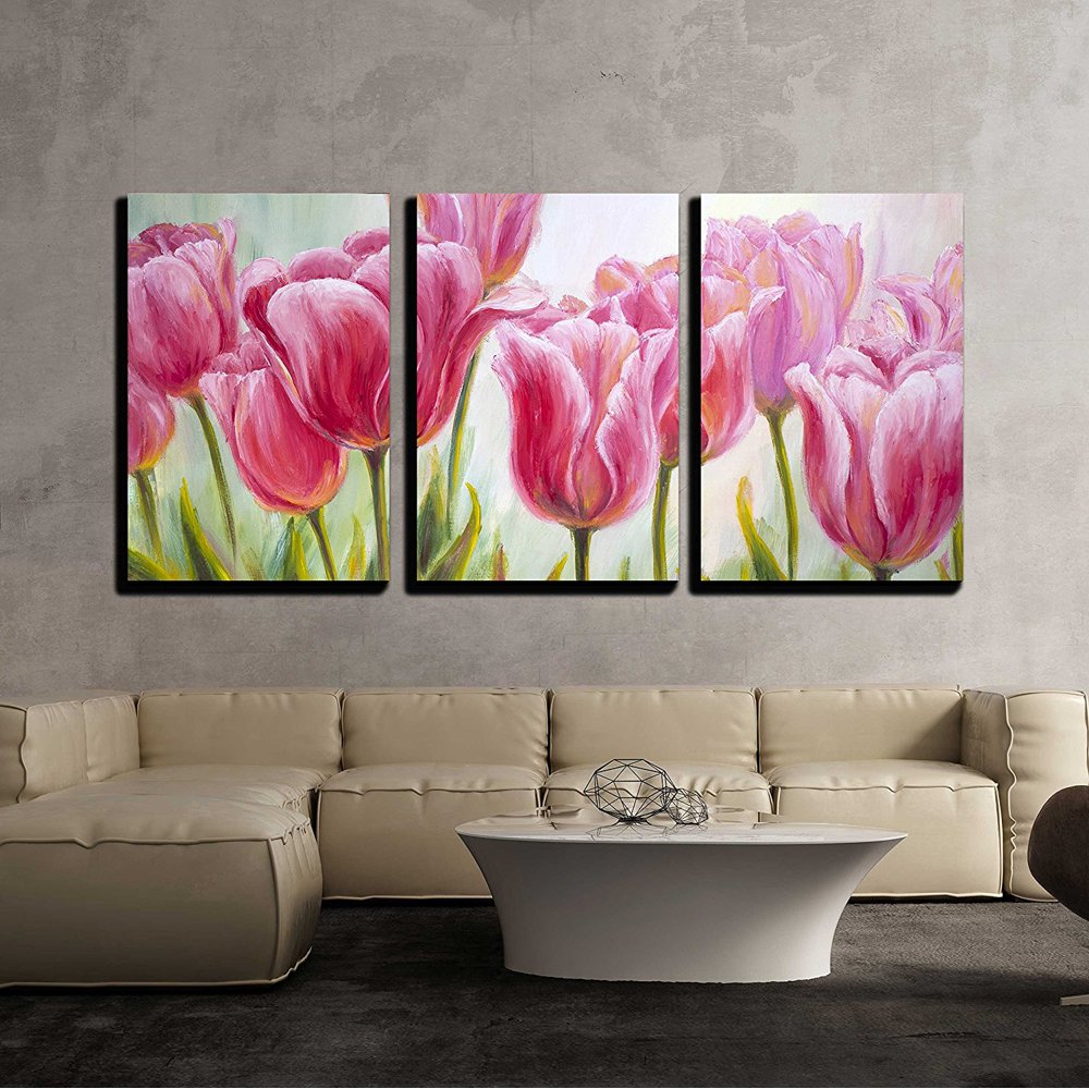 Wall26 3 Piece Canvas Wall Art Tulips, Oil Painting on Canvas