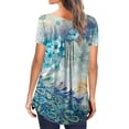 thumbnail image 3 of EGNMCR T Shirts pour Femmes Mode Col en V Tunique Imprimée Florale Boutons T-shirt à Manches Courtes, 3 of 6