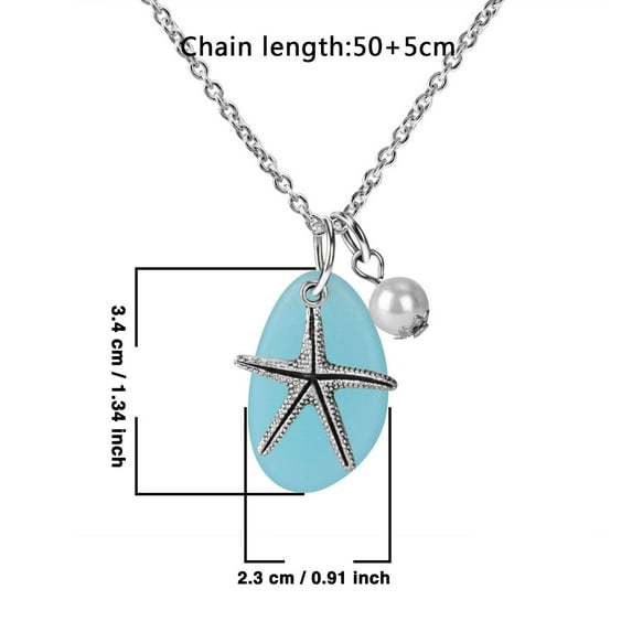 YYKihy Blue Wind Sea Glass Necklace Wire Beach Necklace Pearl Jewelry