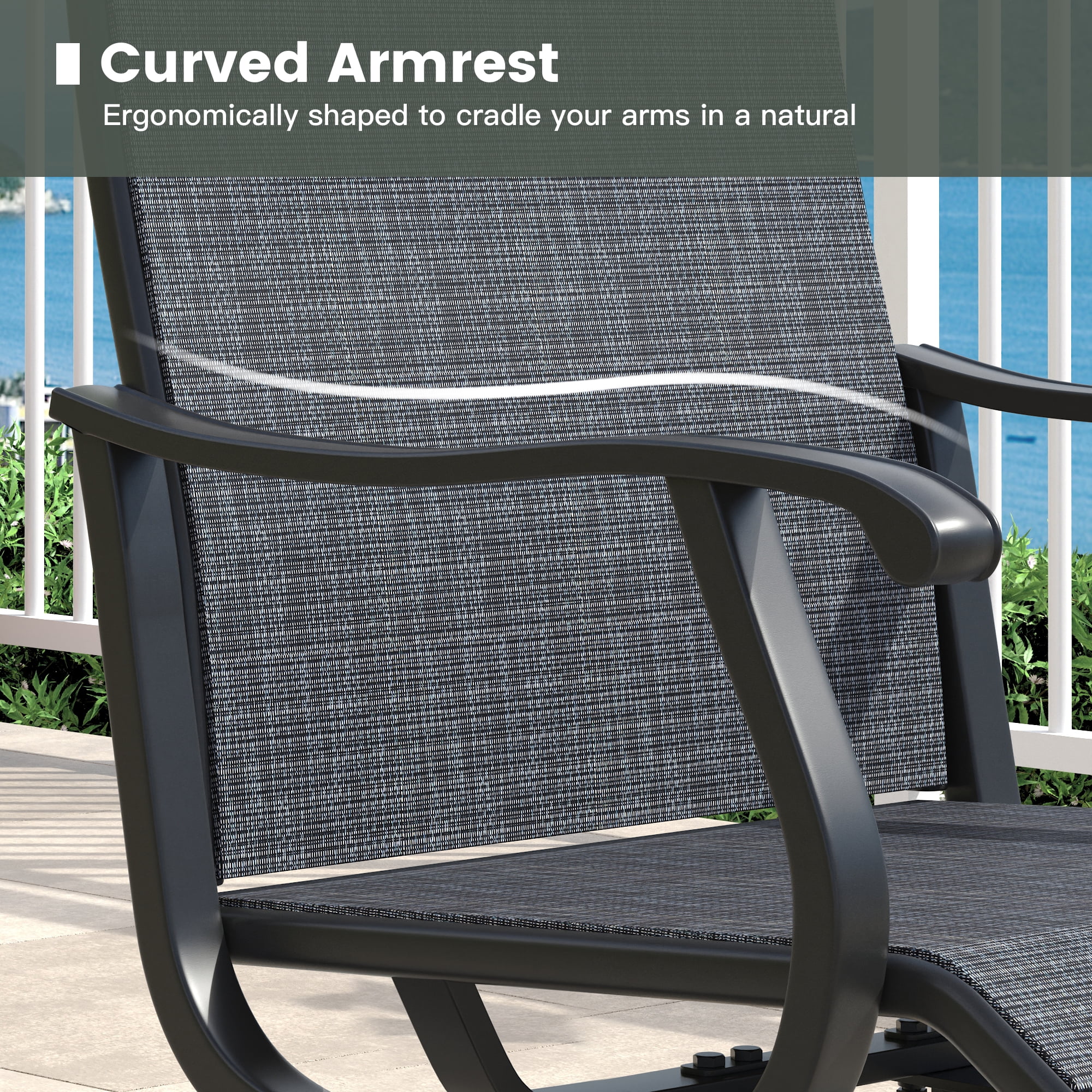 Vicllax Outdoor Dining Chair Patio Swivel Chairs Set of 4 Rocking Metal Textilene Fabric, Graphite