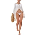 thumbnail image 3 of Liacowi Women Bikini Cover Up Sun-Proof Tops Hollow-Out Long Sleeves Tassels Swimsuit Cover Sexy Bandage Swimwear Bathing Suit Beachwear, 3 of 7