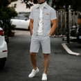 thumbnail image 4 of HBGVBA Men Athleisure 2 Piece Set Solid Color Short Sleeve Lapel Button Down Shirt Knit Shorts Casual Outfit, 4 of 4