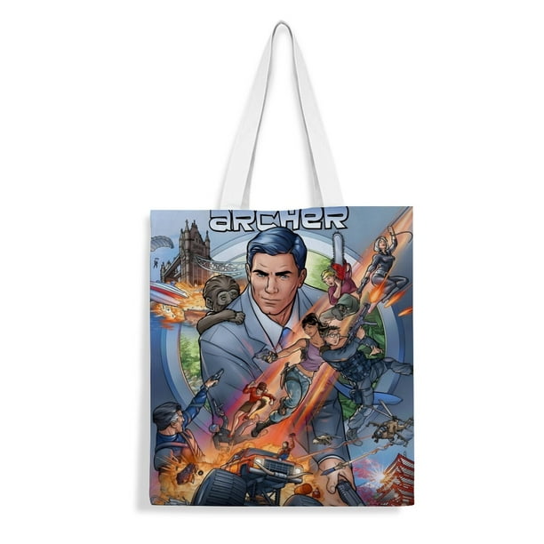 Archer Bolso de tela con estampado de lienzo para mujer, bolsa de compras reutilizable y estética, con cremallera interior, regalo para mujer, 35 × 40 cm.