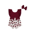 thumbnail image 2 of Aojekbee Baby Girls Rompers Strawberry Print Patchwork Fly Sleeve Bodysuits Summer Clothes with Headband, 2 of 10