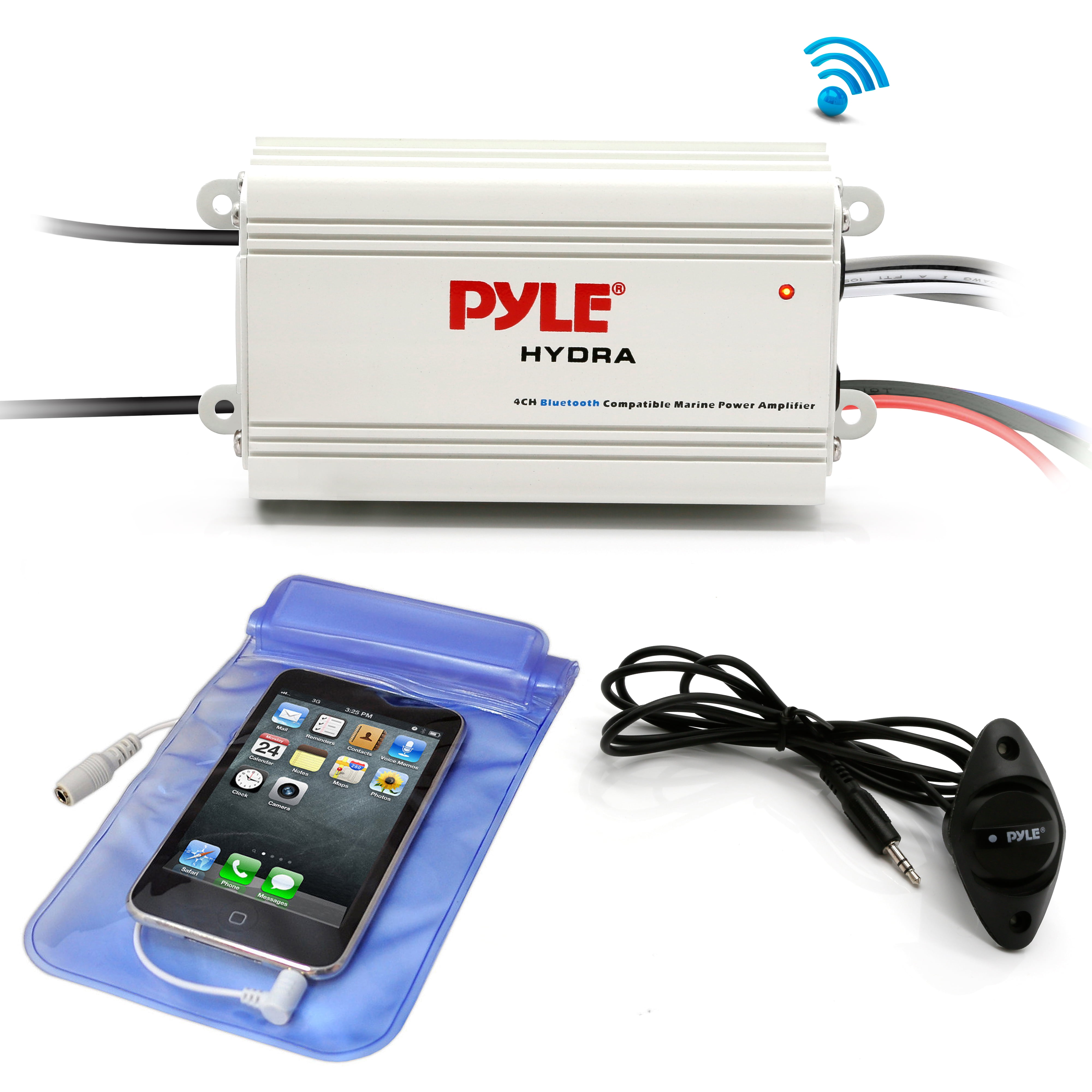 Pyle PLMRKT4B 4 Channel 800 Watt Waterproof Micro Marine Amp 4 x 6.5'' Speakers 
